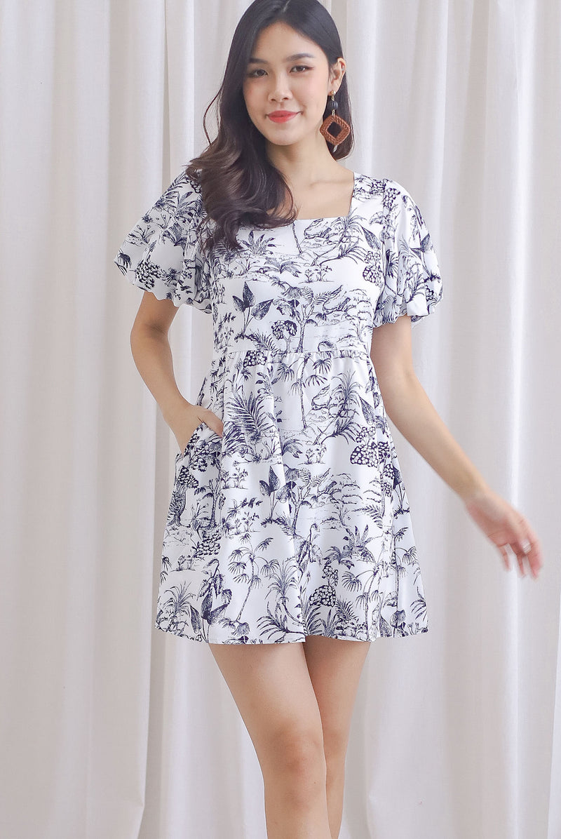 Daniela Porcelain Puffy Sleeves Dress Romper In Black