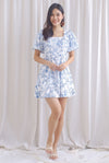 Daniela Porcelain Puffy Sleeves Dress Romper In Blue