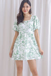 Daniela Porcelain Puffy Sleeves Dress Romper In Green