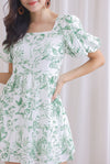 Daniela Porcelain Puffy Sleeves Dress Romper In Green