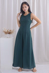 Dea Removable Sleeve Wide Leg Jumpsuit In Forest Green