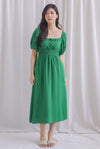 Dell Tie Front Elastic Waist Sleeved Dress In Kelly Green