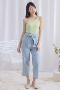 Eathelyn Ribbed Toga Top In Apple Green