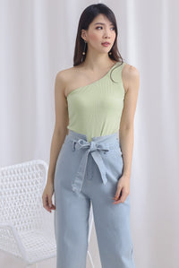 Eathelyn Ribbed Toga Top In Apple Green