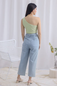 Eathelyn Ribbed Toga Top In Apple Green