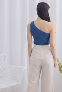 Eathelyn Ribbed Toga Top In Steel Blue