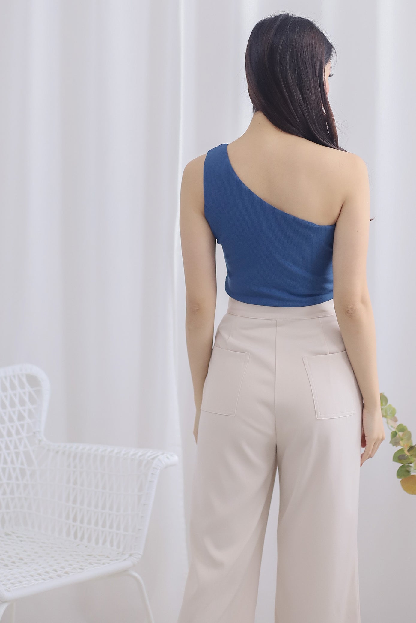 Eathelyn Ribbed Toga Top In Steel Blue