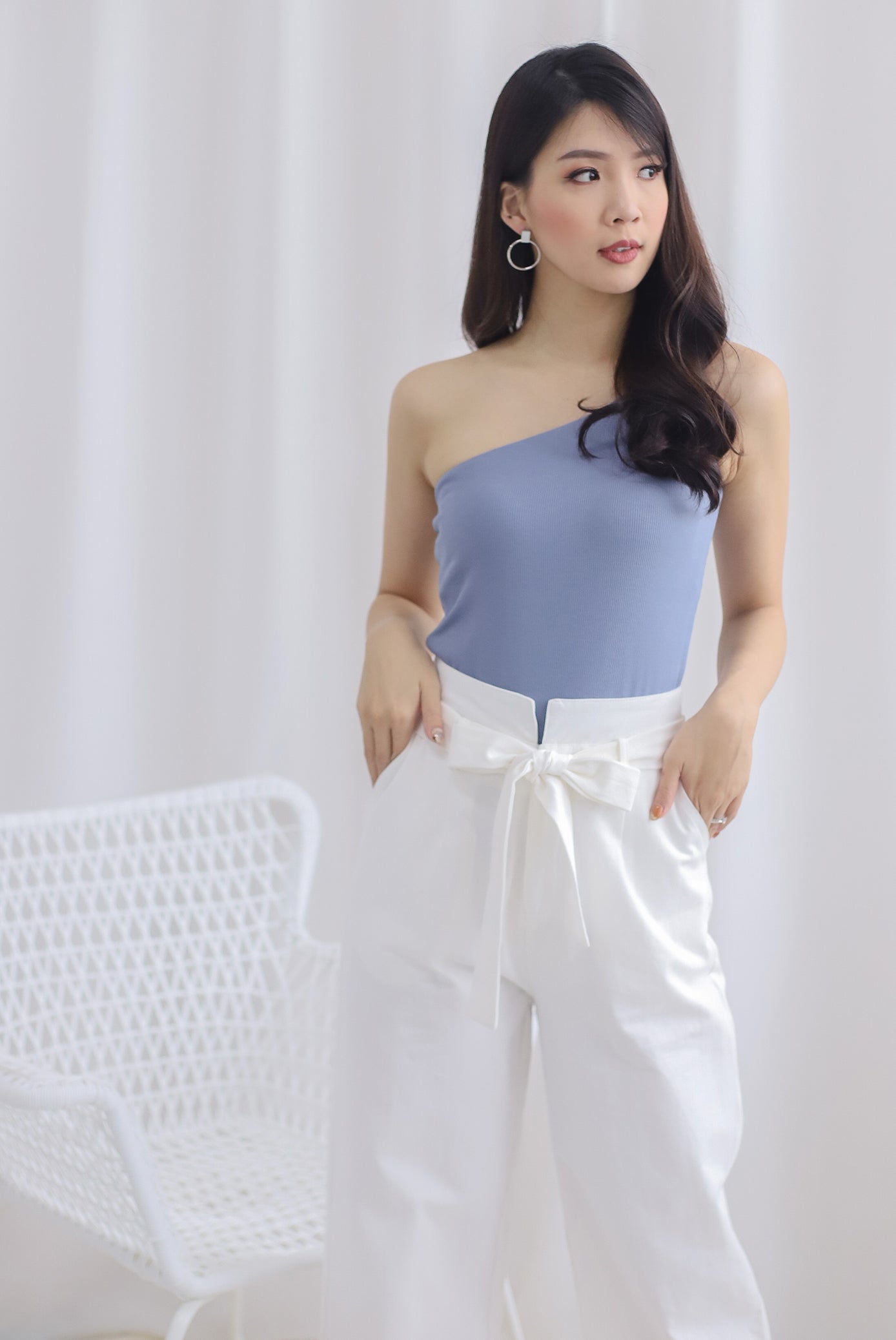 Eathelyn Ribbed Toga Top In Periwinkle Blue