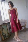 Editta Eyelet Floral Spag Dress In Wine Red