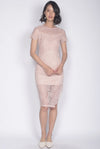 *Premium* Elisavet Lace Slit Dress In Blush