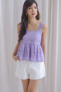 Emerald Eyelet Thick Strap Babydoll Top In Periwinkle