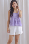Emerald Eyelet Thick Strap Babydoll Top In Periwinkle