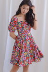 Emily Floral Ruched Dress In Red