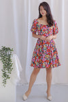 Emily Floral Ruched Dress In Red