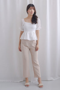 Enysa Gingham Sleeve Peplum Top In White