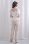 Enysa Gingham Sleeve Peplum Top In White