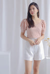 Epone Textured Puffy Sleeve Top In Blush