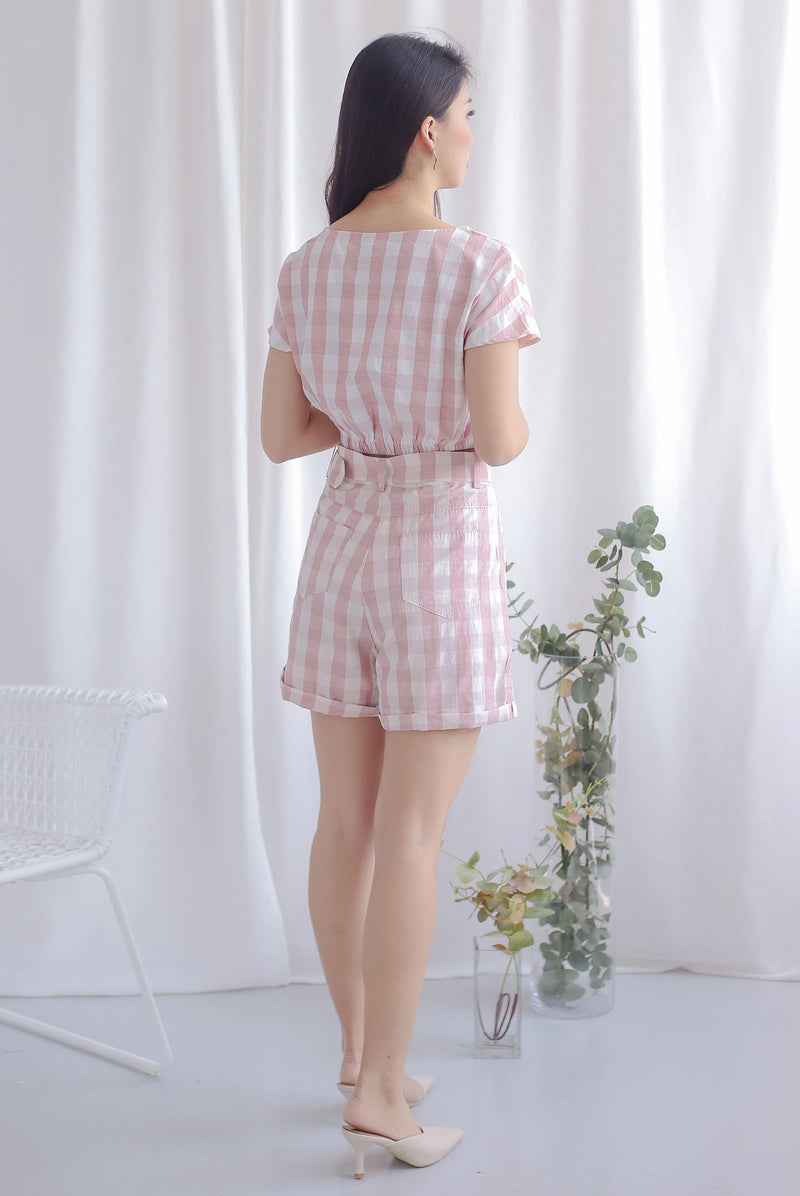 Esra Gingham Shorts In Pink/Cream