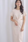Francine Textured Twist Knot Cut Out Dress In Ivory