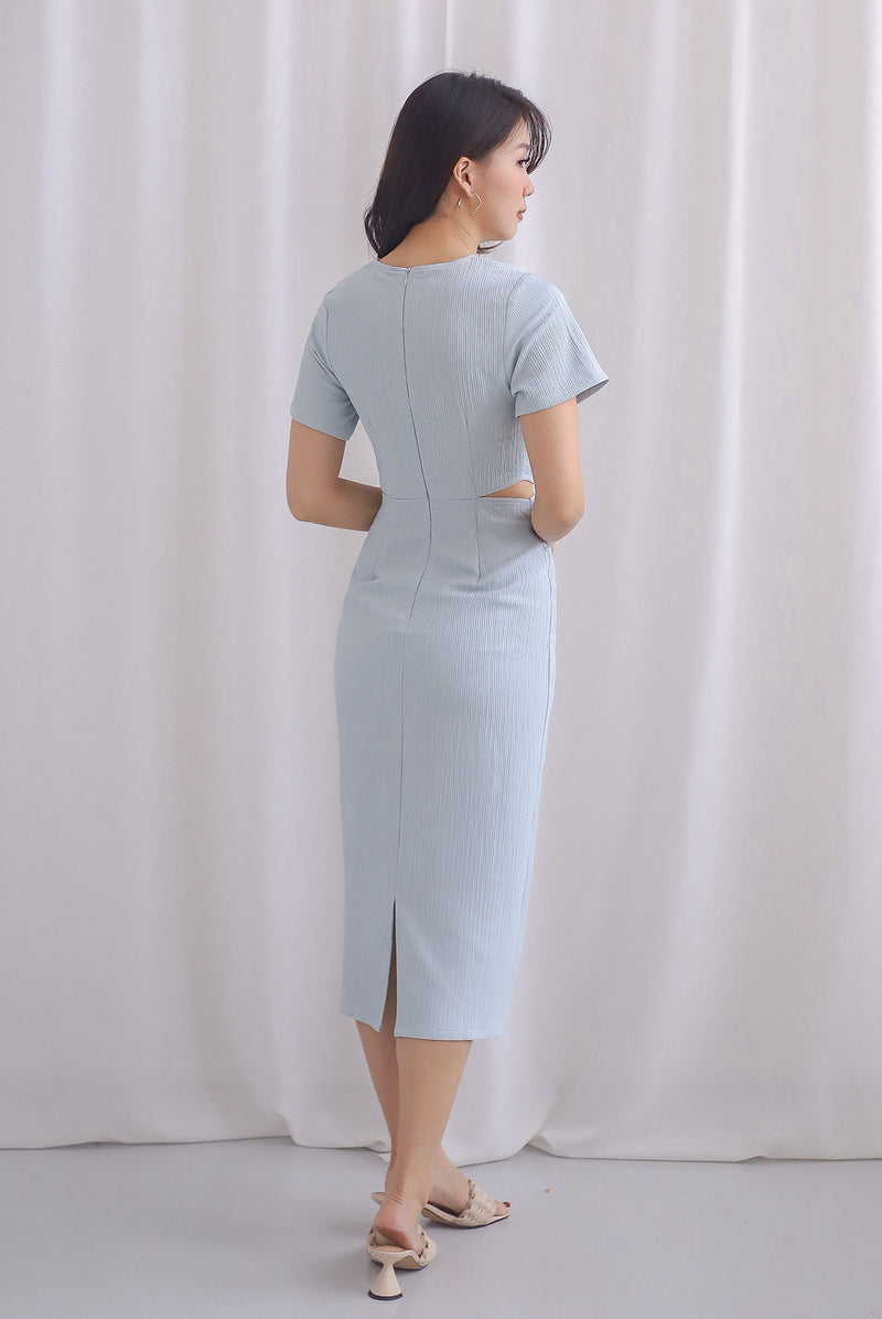 Francine Textured Twist Knot Cut Out Dress In Skyblue