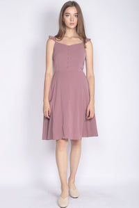 Frey Ruffle Strap Buttons Down Dress In Mauve