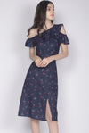 Hattie Buttons Slit Skirt In Navy Cherries