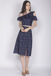 Hattie Buttons Slit Skirt In Navy Cherries