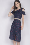 Hattie Buttons Slit Skirt In Navy Cherries