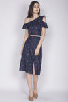 Hattie Buttons Slit Skirt In Navy Cherries