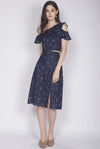 Hattie Buttons Slit Skirt In Navy Cherries