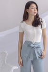 Gem Buttons Square Neck Top In White