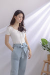 Gem Buttons Square Neck Top In White