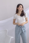 Gem Buttons Square Neck Top In White