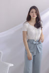 Gem Buttons Square Neck Top In White