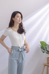 Gem Buttons Square Neck Top In White
