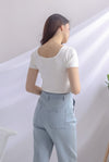 Gem Buttons Square Neck Top In White