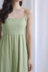 Lotte Stripes Cotton Spaghetti Maxi Dress In Moss Green