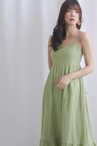Lotte Stripes Cotton Spaghetti Maxi Dress In Moss Green