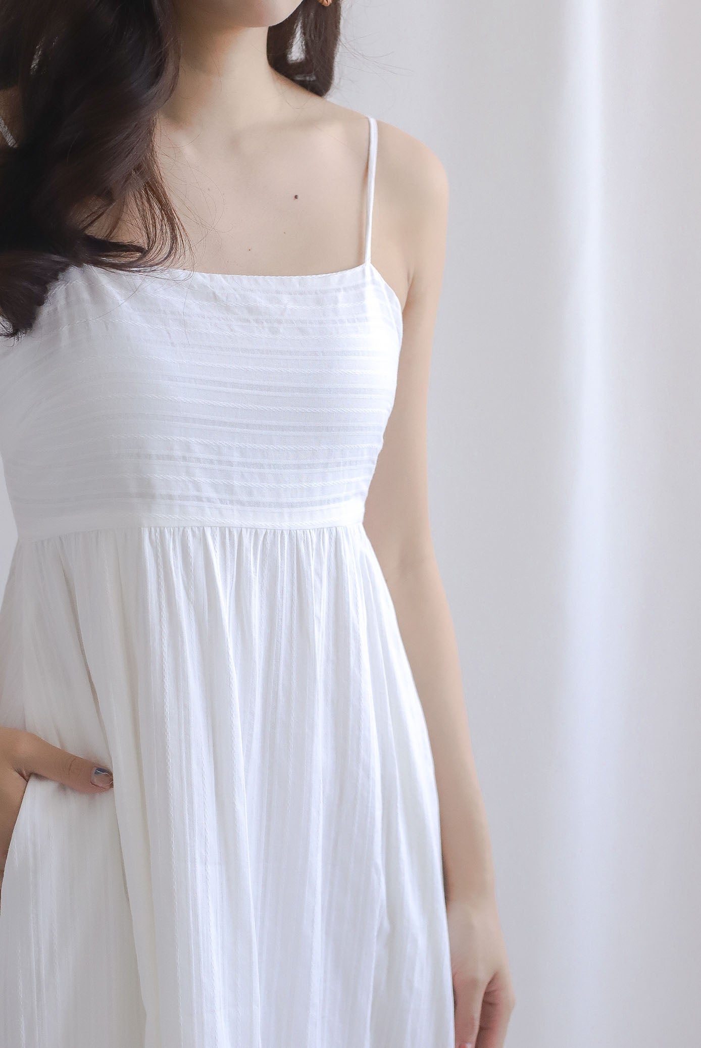 Lotte Stripes Cotton Spaghetti Maxi Dress In White