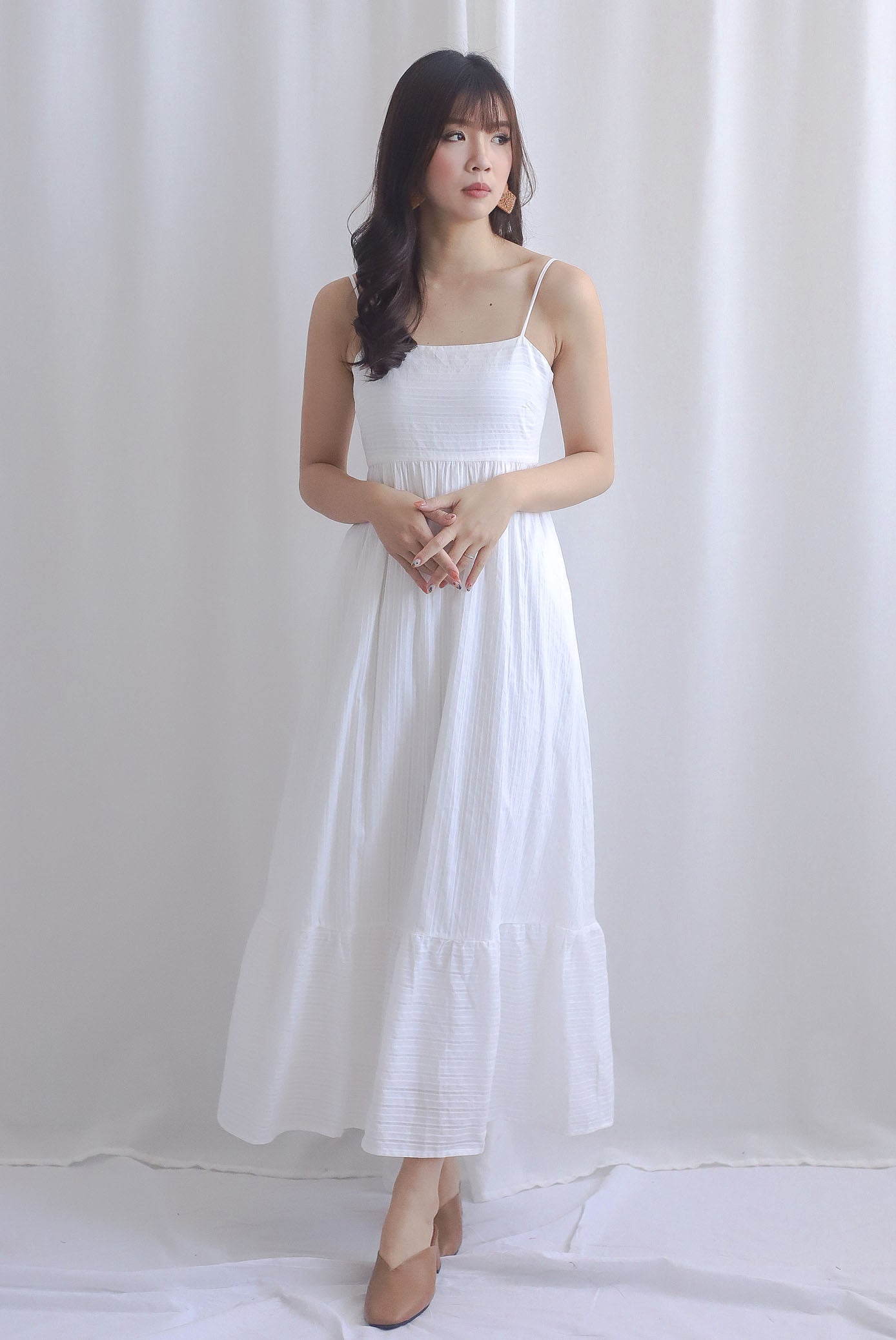 Lotte Stripes Cotton Spaghetti Maxi Dress In White