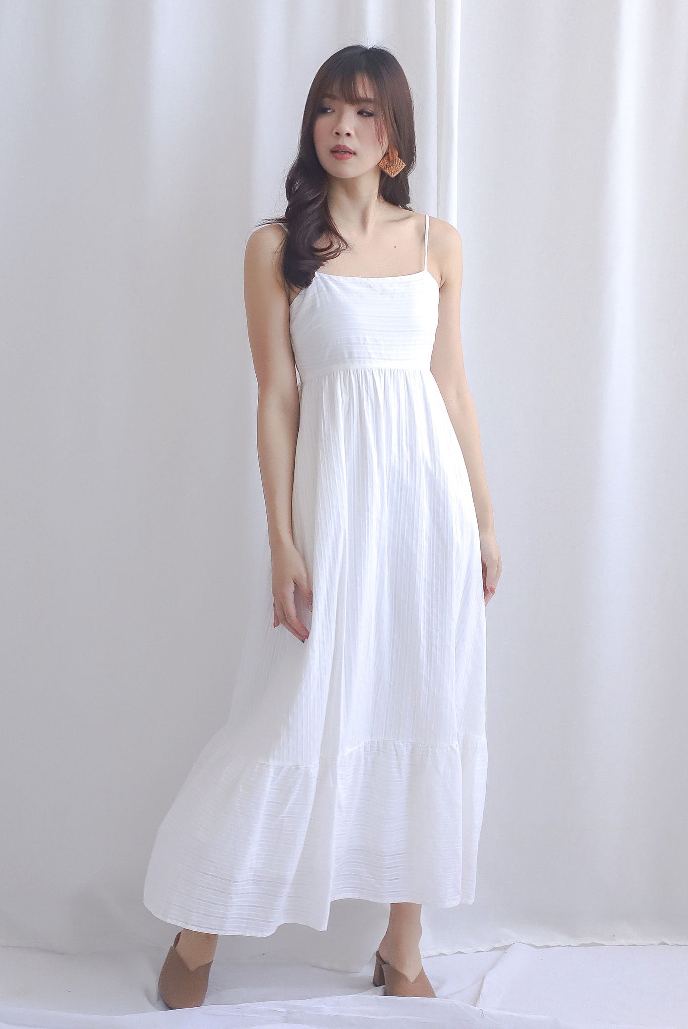 Lotte Stripes Cotton Spaghetti Maxi Dress In White