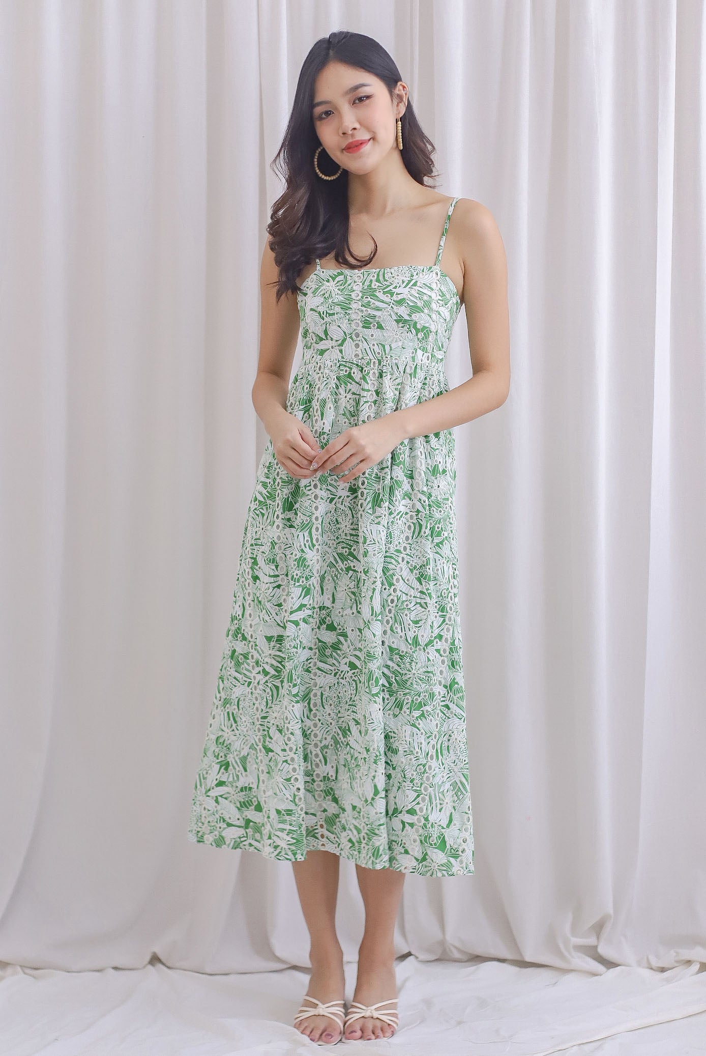 Giselle Leafy Embro Spahgetti Maxi Dress In Green The Design Closets Giselle Leafy Embro Spahgetti Maxi Dress In Green The Design Closets