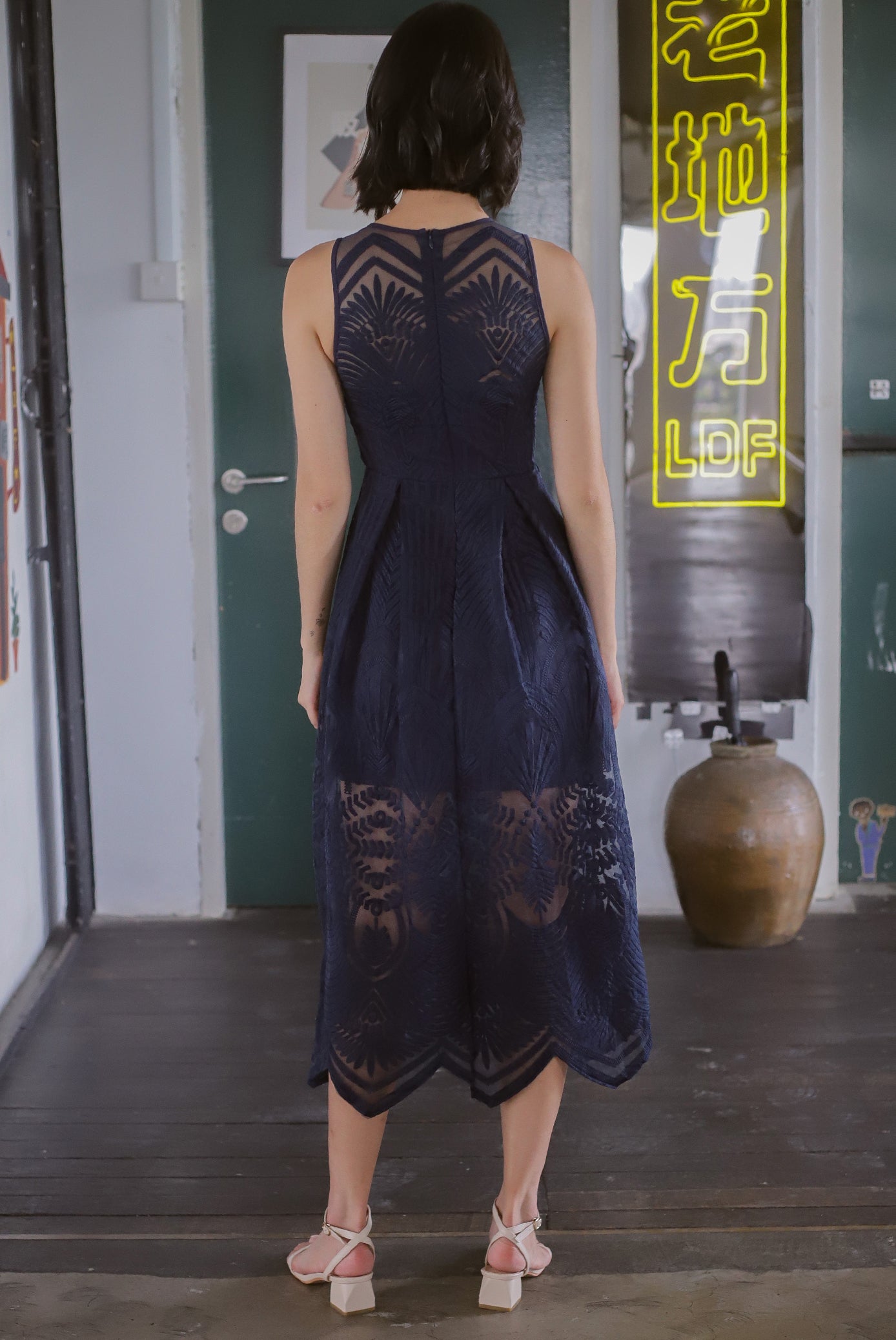 Navy mesh dress shop