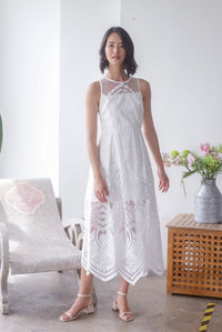 Harleigh Embro Mesh Dress In White