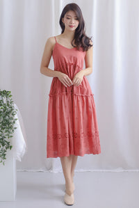 Harmonie Embro Sprag Tiered Dress In Rosewood