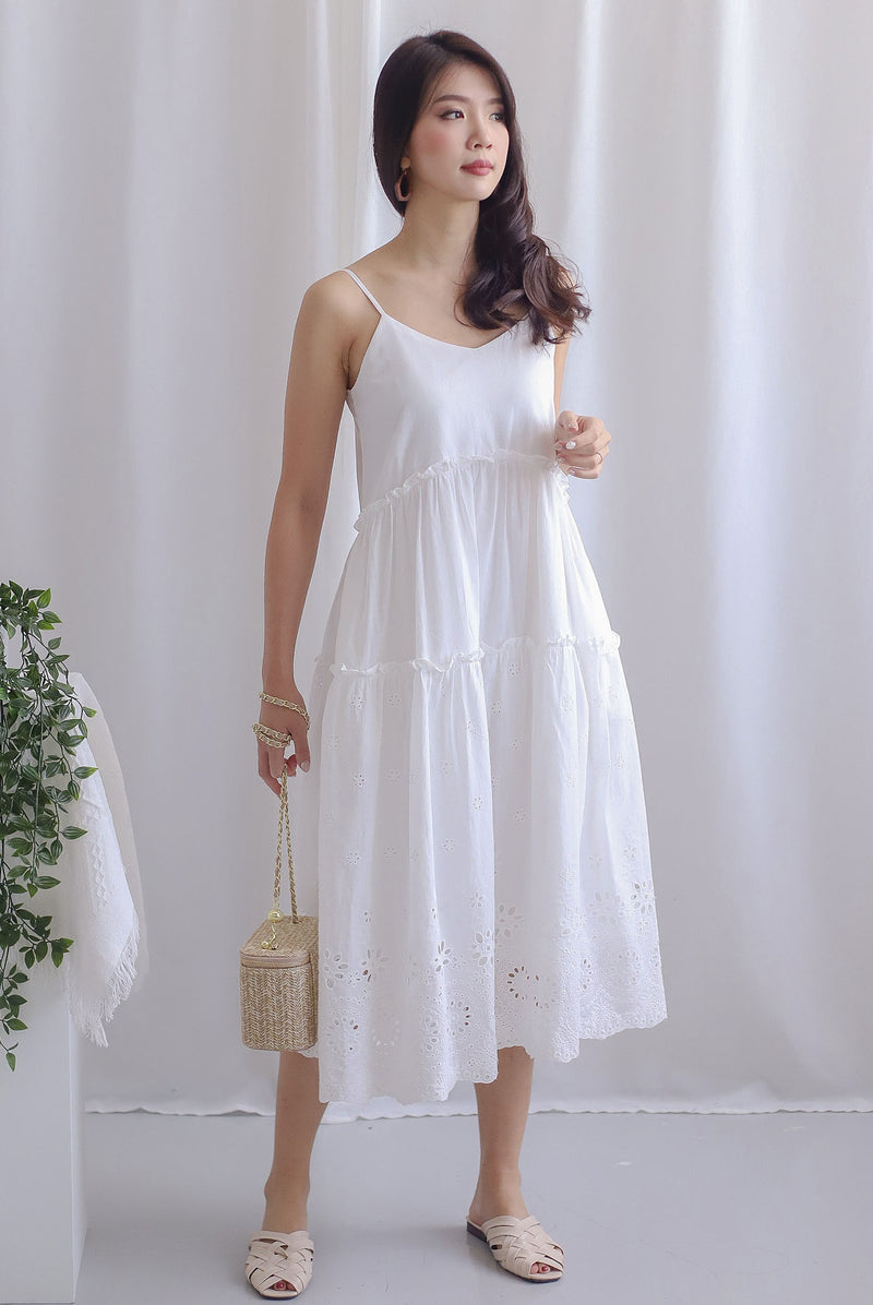 Harmonie Embro Sprag Tiered Dress In White