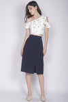 Hattie Buttons Slit Skirt In Navy Blue
