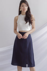 Hattie Buttons Slit Skirt In Navy Blue