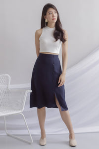 Hattie Buttons Slit Skirt In Navy Blue