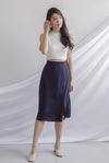 Hattie Buttons Slit Skirt In Navy Blue